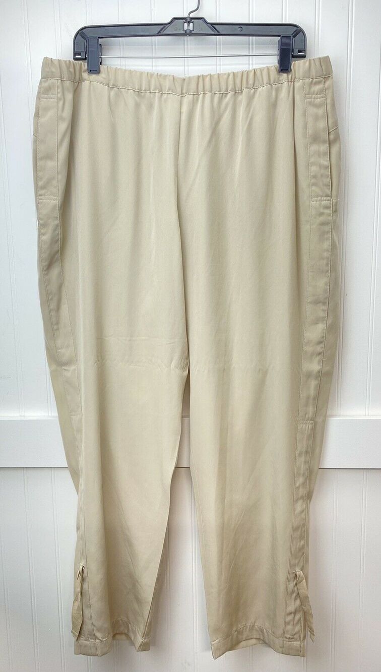 Chicos Pants Ankle Cinch Pull On Sz 2.5 (US 14) Beige Elastic Waist Casual EUC